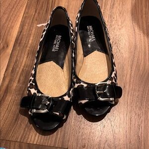 Michael Kors Leopard Print Flats with Black Buckle